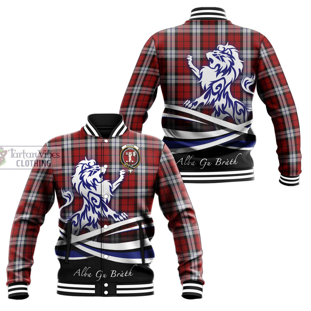 Brodie Dress Tartan Baseball Jacket with Alba Gu Brath Regal Lion Emblem Unisex - Tartanvibesclothing Shop