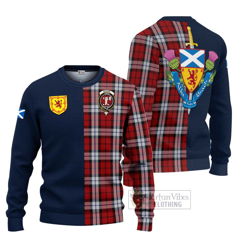 Tartan Vibes Clothing Brodie Dress Tartan Knitted Sweater with Scottish Lion Royal Arm Half Style