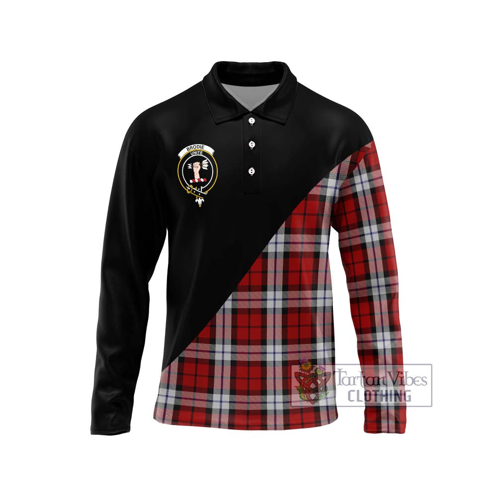 Brodie Dress Tartan Long Sleeve Polo Shirt with Family Crest and Military Logo Style Unisex - Tartanvibesclothing Shop