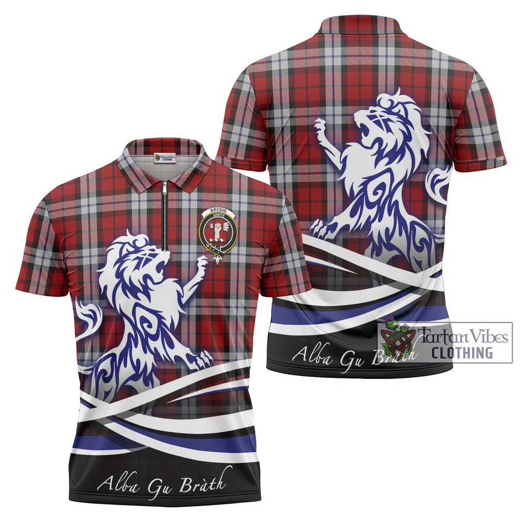 Brodie Dress Tartan Zipper Polo Shirt with Alba Gu Brath Regal Lion Emblem Unisex - Tartanvibesclothing Shop