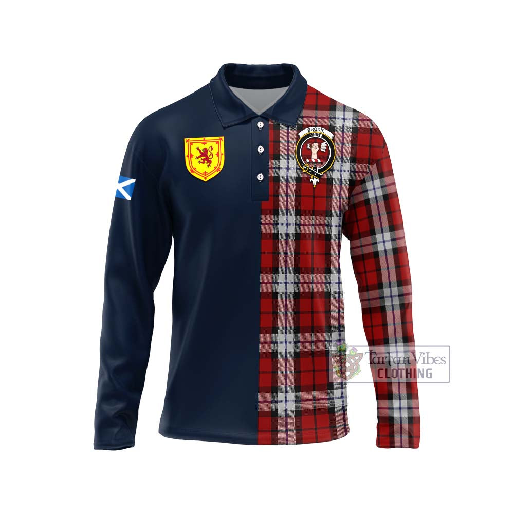 Tartan Vibes Clothing Brodie Dress Tartan Long Sleeve Polo Shirt with Scottish Lion Royal Arm Half Style