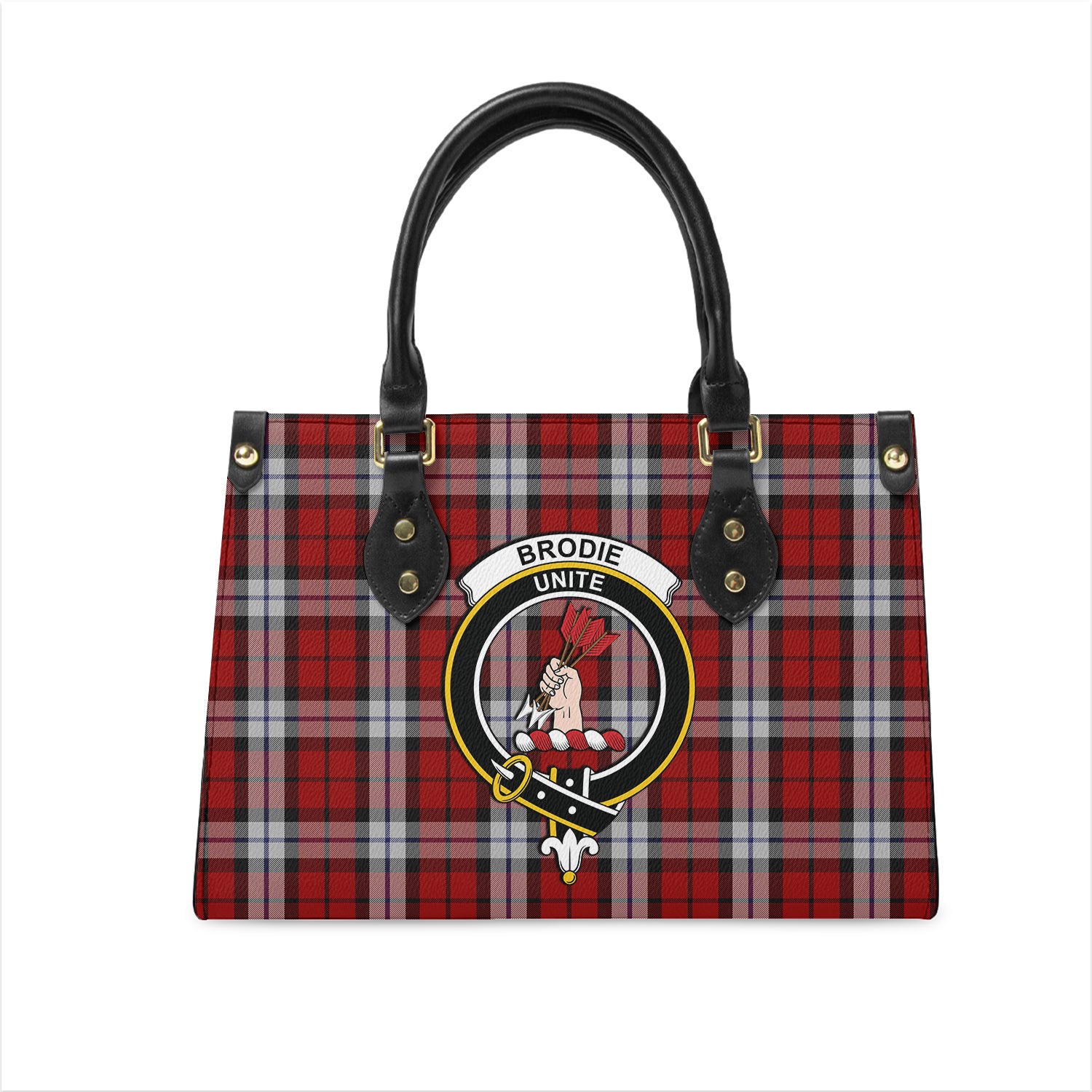 Brodie Dress Tartan Leather Bag with Family Crest One Size 29*11*20 cm - Tartanvibesclothing