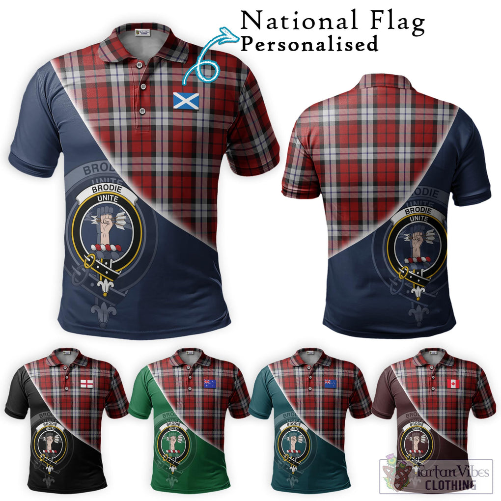 Brodie Dress Tartan Polo Shirt with Personalised National Flag and Family Crest Half Style Maroon - Tartanvibesclothing Shop