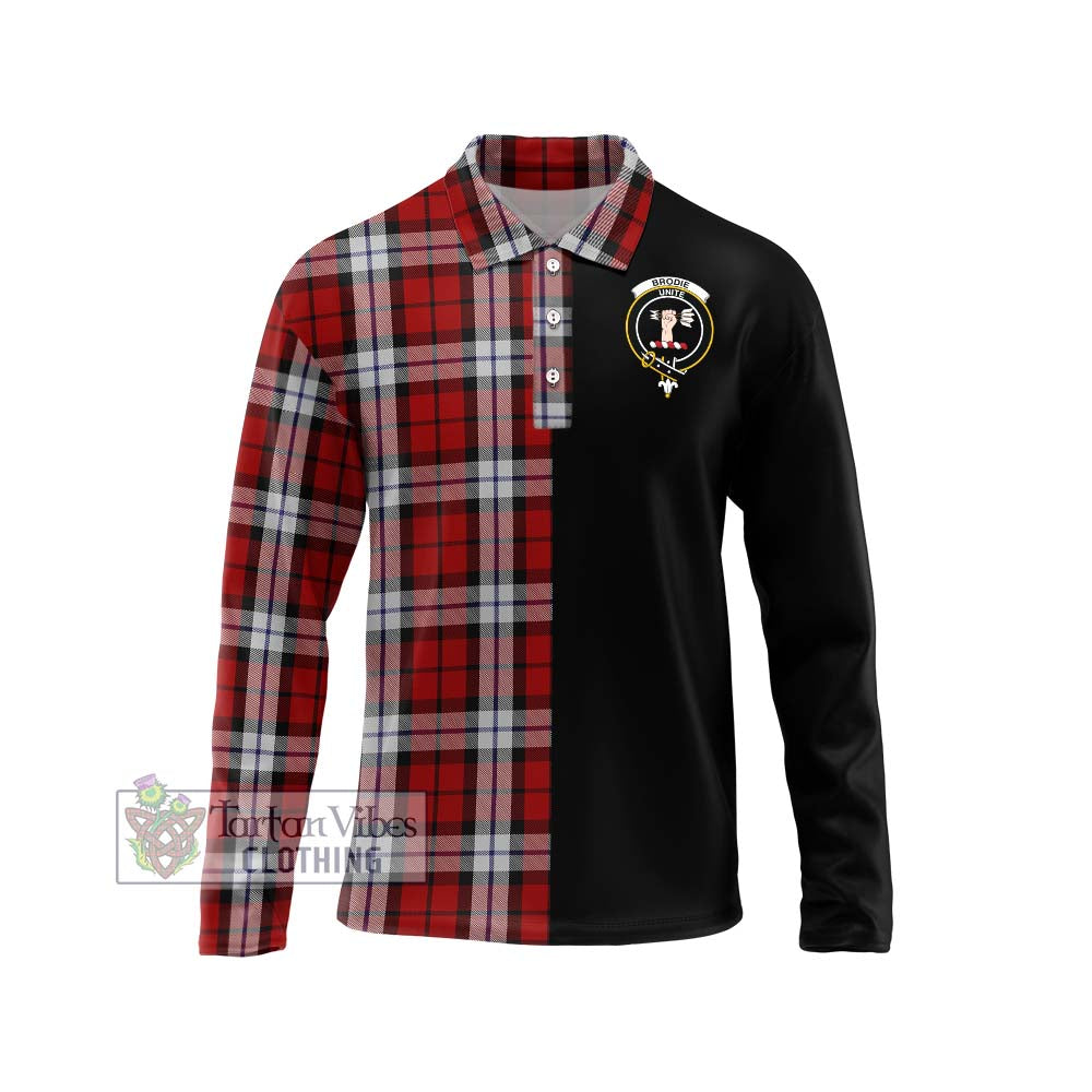 Brodie Dress Tartan Long Sleeve Polo Shirt with Family Crest and Half Of Me Style Unisex - Tartanvibesclothing Shop