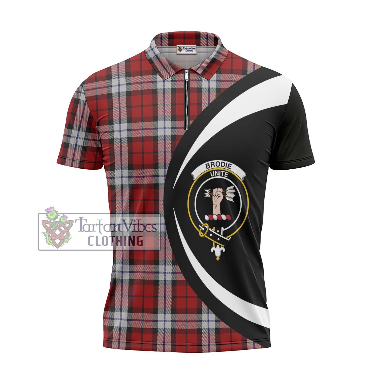 Tartan Vibes Clothing Brodie Dress Tartan Zipper Polo Shirt with Family Crest Circle Style