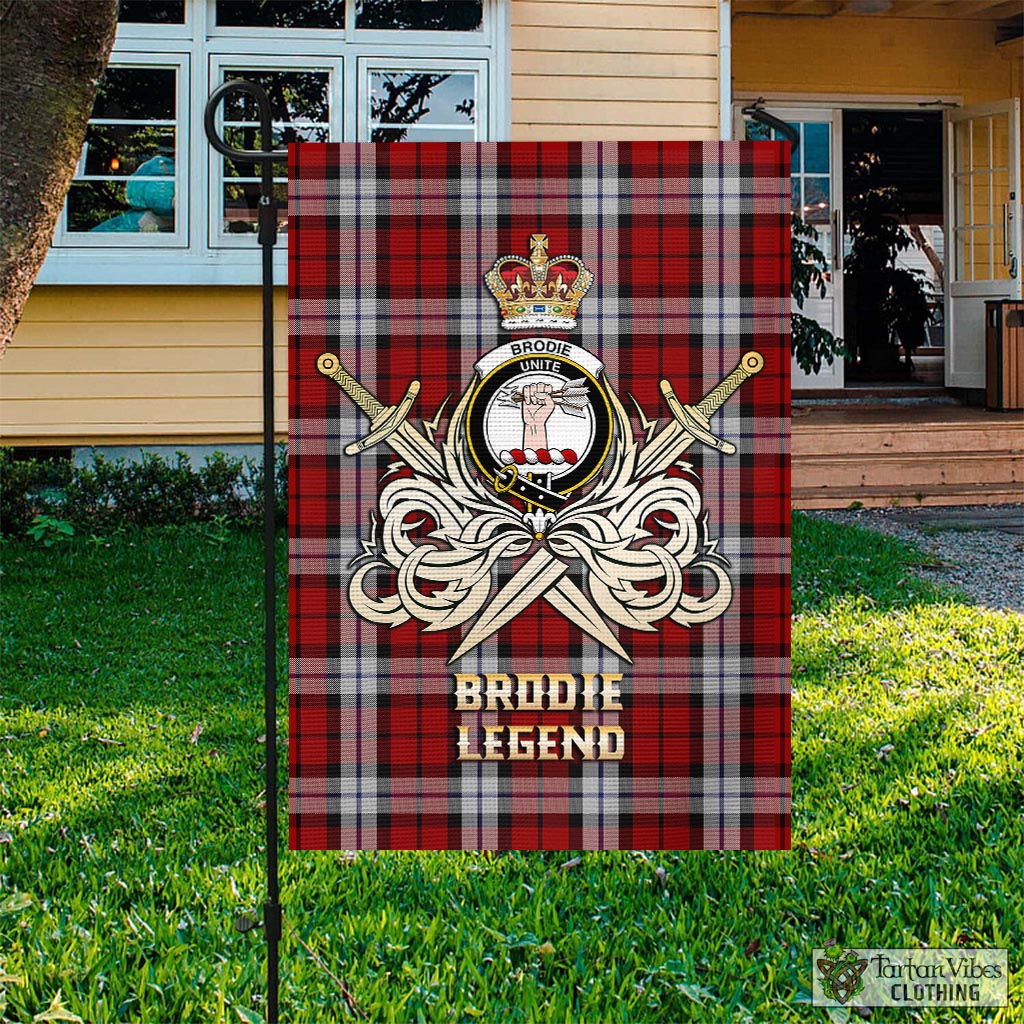 Tartan Vibes Clothing Brodie Dress Tartan Flag with Clan Crest and the Golden Sword of Courageous Legacy