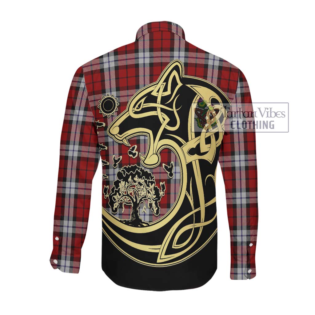 Tartan Vibes Clothing Brodie Dress Tartan Long Sleeve Button Shirt with Family Crest Celtic Wolf Style