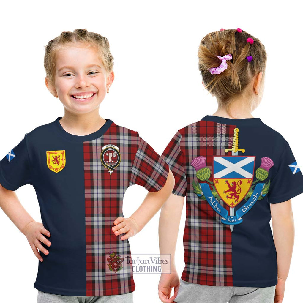 Tartan Vibes Clothing Brodie Dress Tartan Kid T-Shirt with Scottish Lion Royal Arm Half Style