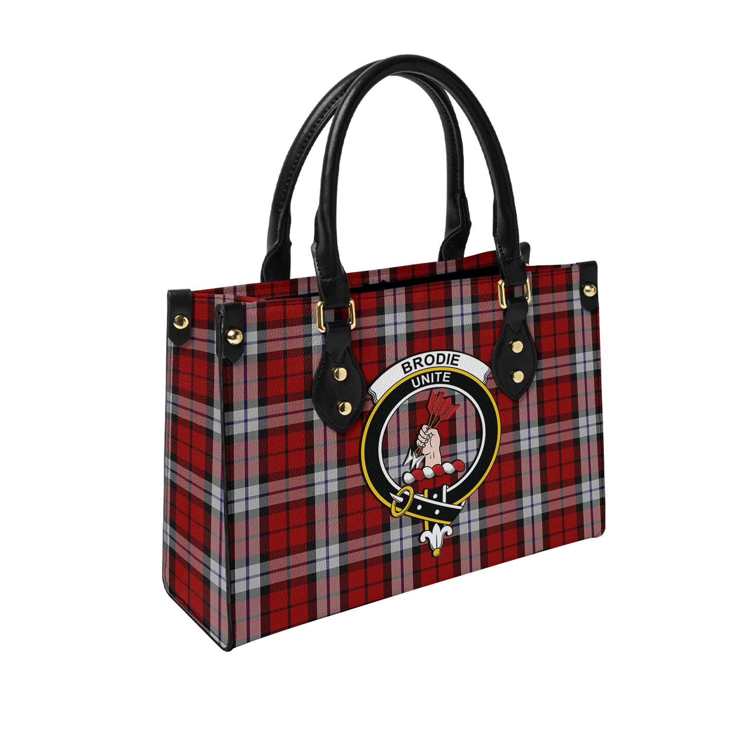 Brodie Dress Tartan Leather Bag with Family Crest - Tartanvibesclothing