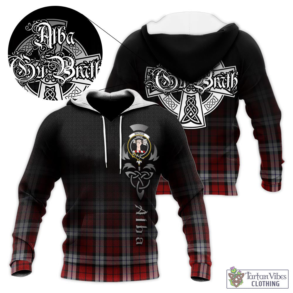 Tartan Vibes Clothing Brodie Dress Tartan Knitted Hoodie Featuring Alba Gu Brath Family Crest Celtic Inspired