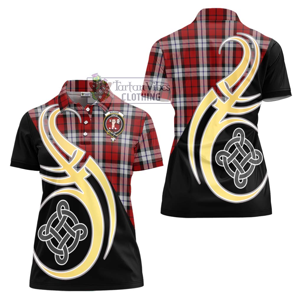 Brodie Dress Tartan Women's Polo Shirt with Family Crest and Celtic Symbol Style - Tartan Vibes Clothing