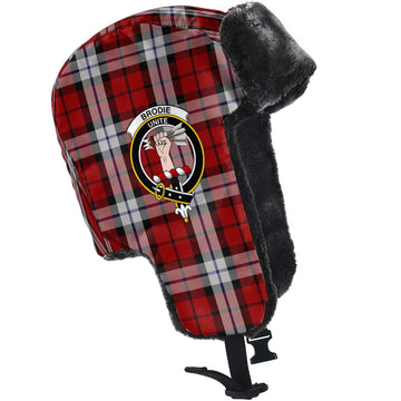 Brodie Dress Tartan Winter Trapper Hat with Family Crest