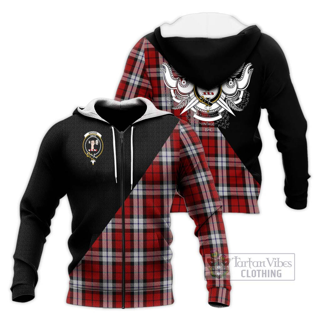 Brodie Dress Tartan Knitted Hoodie with Family Crest and Military Logo Style Unisex Knitted Zip Hoodie - Tartanvibesclothing Shop