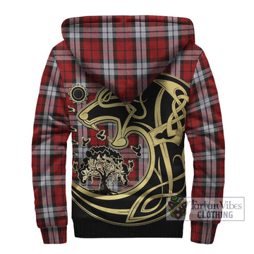 Brodie Dress Tartan Sherpa Hoodie with Family Crest Celtic Wolf Style