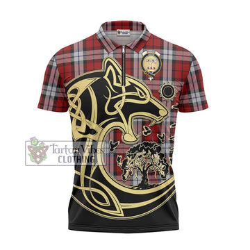 Brodie Dress Tartan Zipper Polo Shirt with Family Crest Celtic Wolf Style