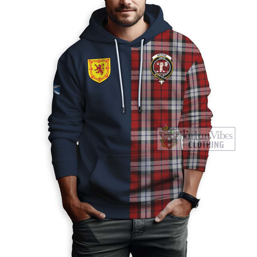 Tartan Vibes Clothing Brodie Dress Tartan Hoodie with Scottish Lion Royal Arm Half Style