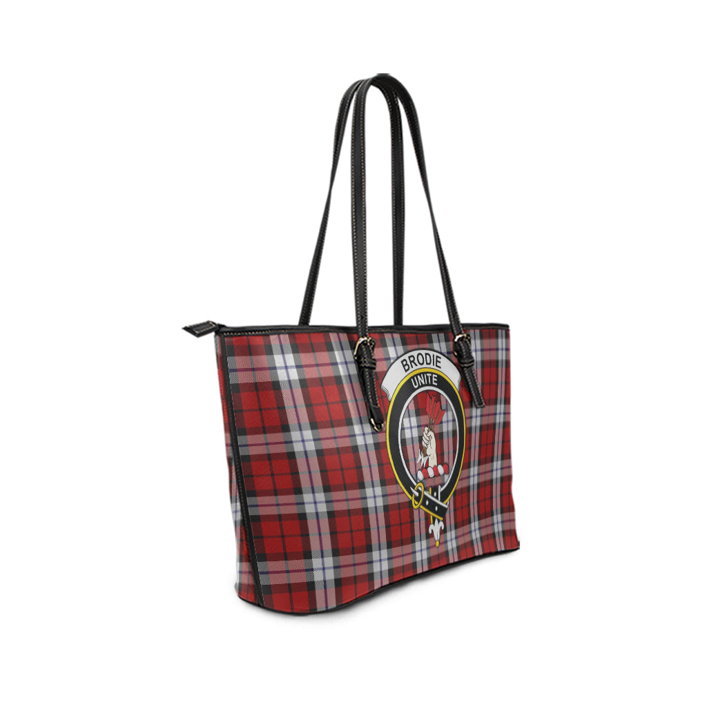 Brodie Dress Tartan Leather Tote Bag with Family Crest - Tartanvibesclothing