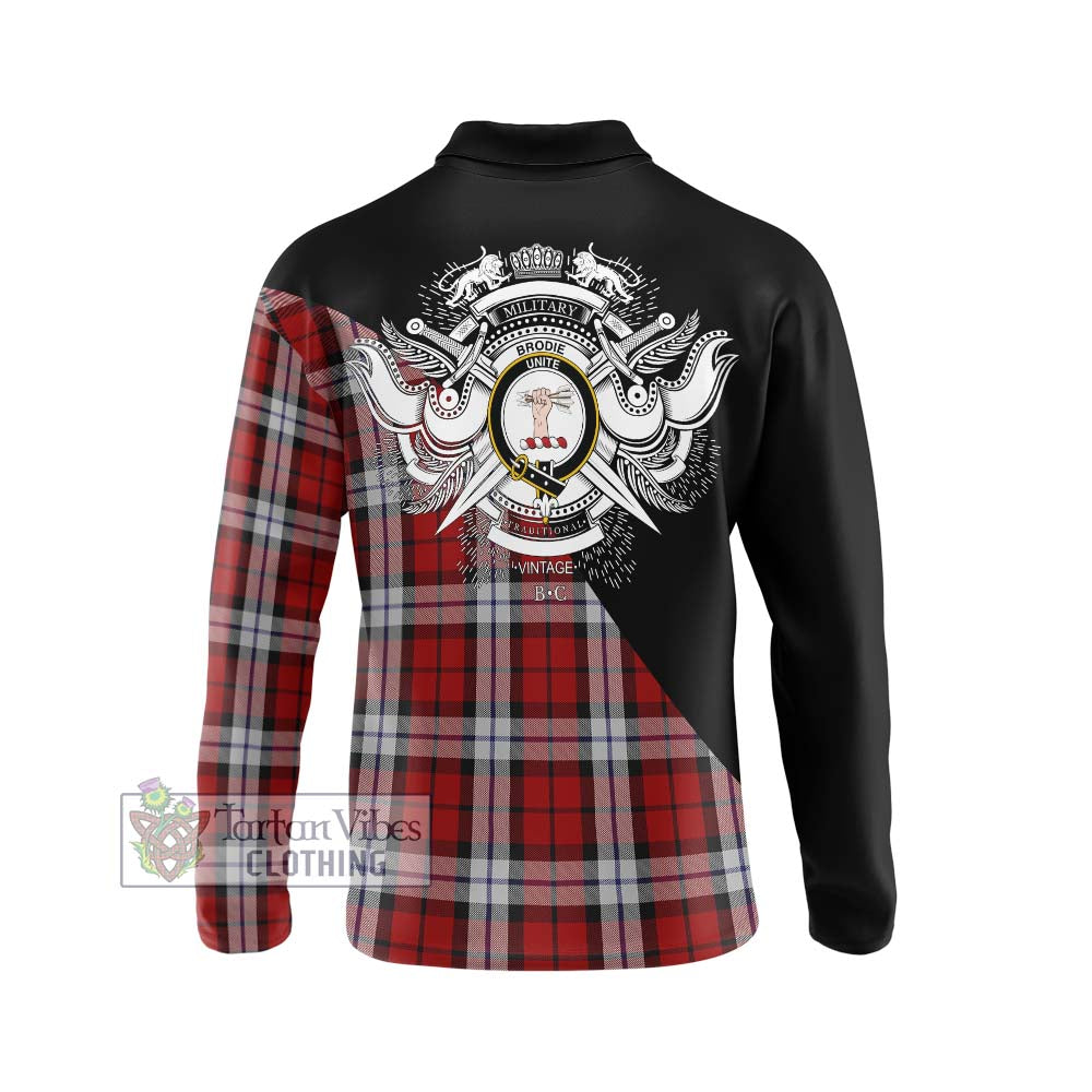 Brodie Dress Tartan Long Sleeve Polo Shirt with Family Crest and Military Logo Style - Tartanvibesclothing Shop