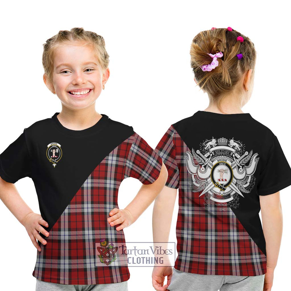 Brodie Dress Tartan Kid T-Shirt with Family Crest and Military Logo Style - Tartanvibesclothing Shop