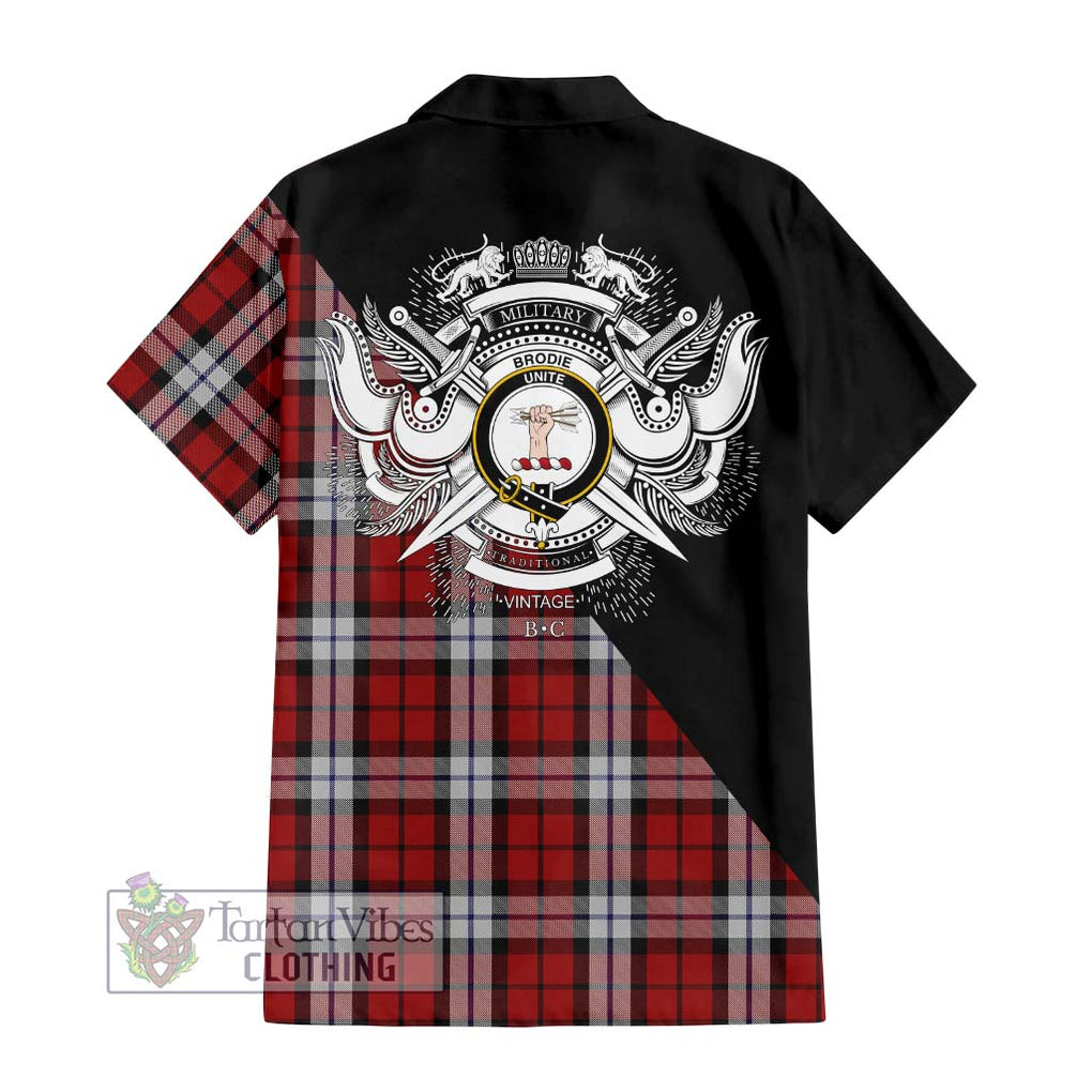 Brodie Dress Tartan Short Sleeve Button Shirt with Family Crest and Military Logo Style - Tartanvibesclothing Shop