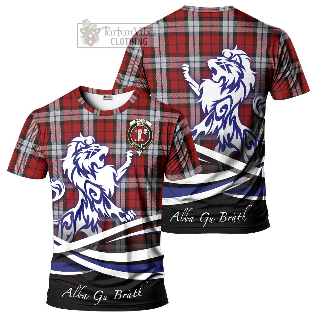 Tartan Vibes Clothing Brodie Dress Tartan Cotton T-shirt with Alba Gu Brath Regal Lion Emblem