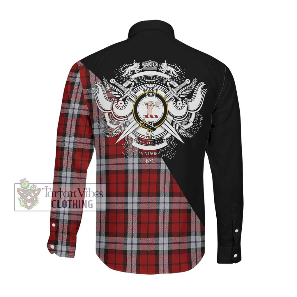 Brodie Dress Tartan Long Sleeve Button Shirt with Family Crest and Military Logo Style Men's Shirt - Tartanvibesclothing Shop