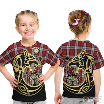 Brodie Dress Tartan Kid T-Shirt with Family Crest Celtic Wolf Style