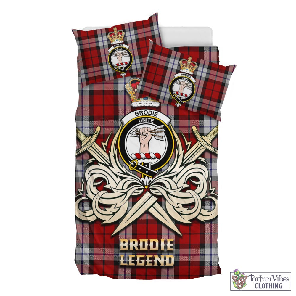 Tartan Vibes Clothing Brodie Dress Tartan Bedding Set with Clan Crest and the Golden Sword of Courageous Legacy