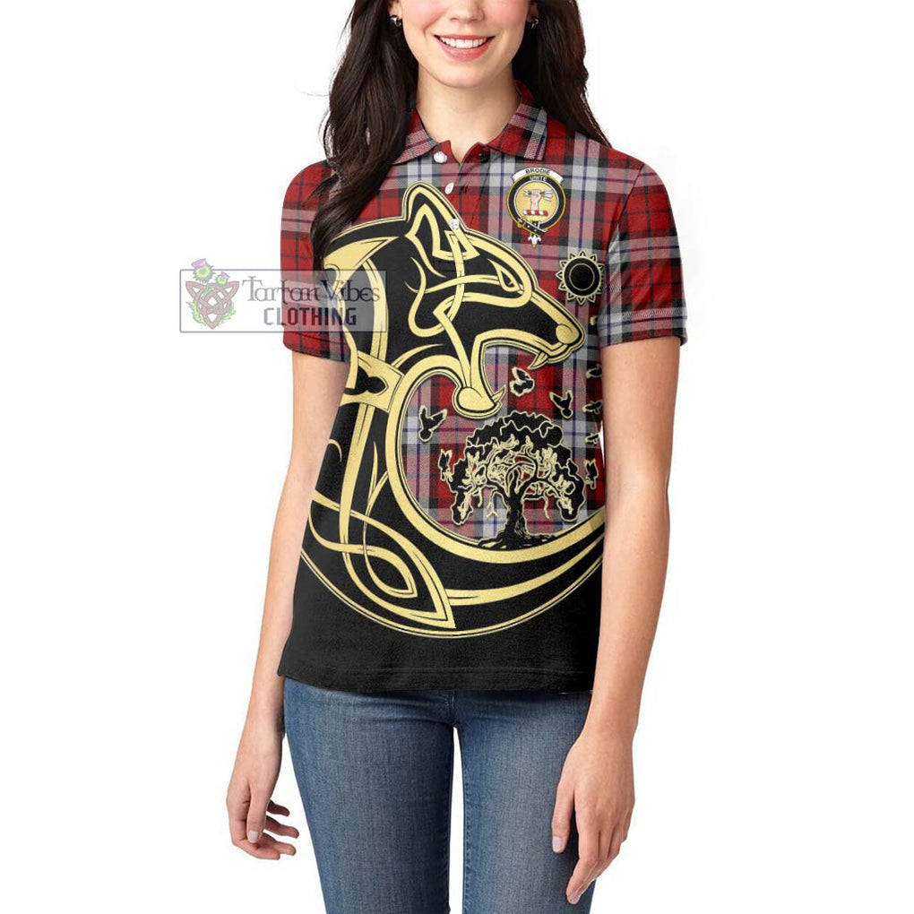 Brodie Dress Tartan Women's Polo Shirt with Family Crest Celtic Wolf Style - Tartanvibesclothing Shop