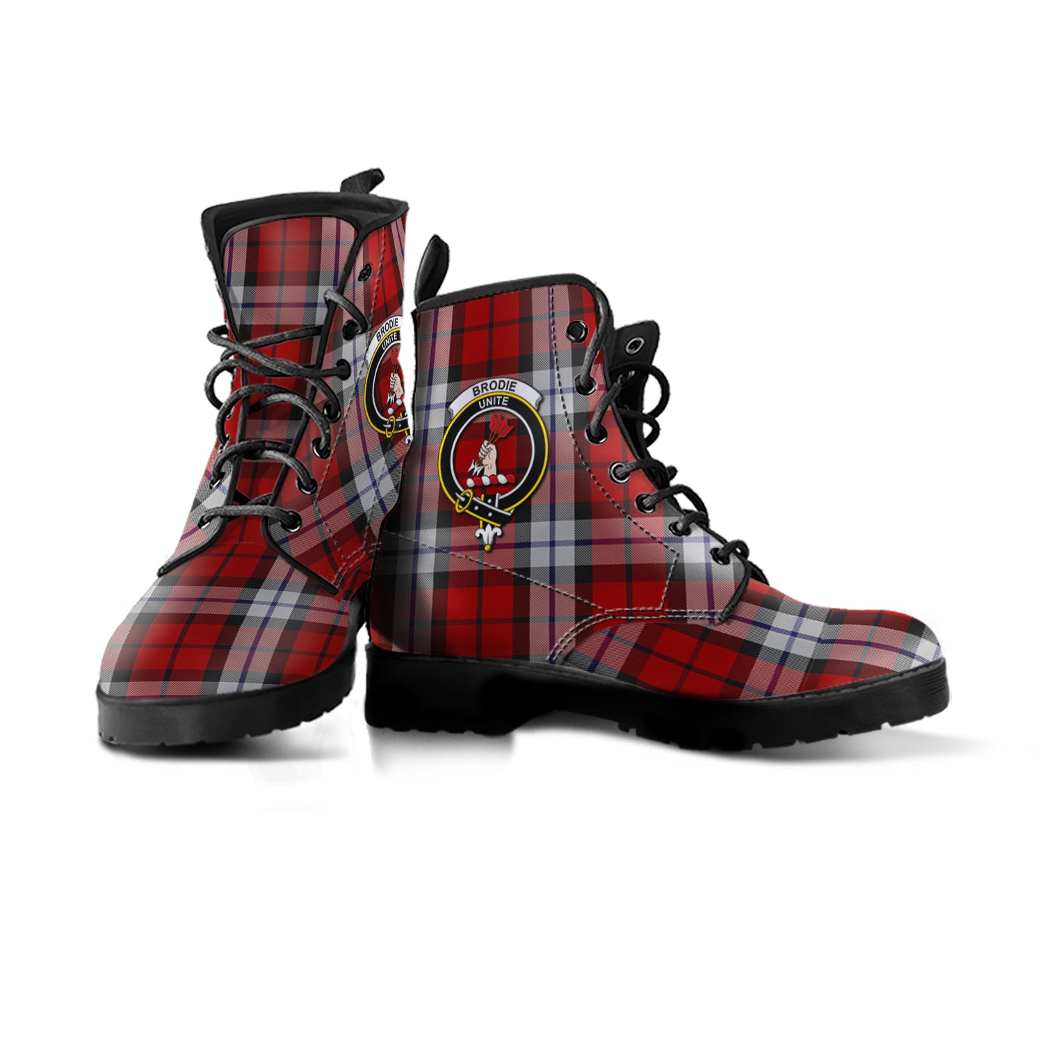 Brodie Dress Tartan Leather Boots with Family Crest - Tartanvibesclothing