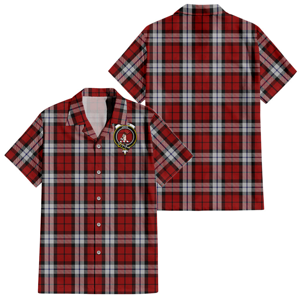 Brodie Dress Tartan Short Sleeve Button Down Shirt with Family Crest - Tartanvibesclothing