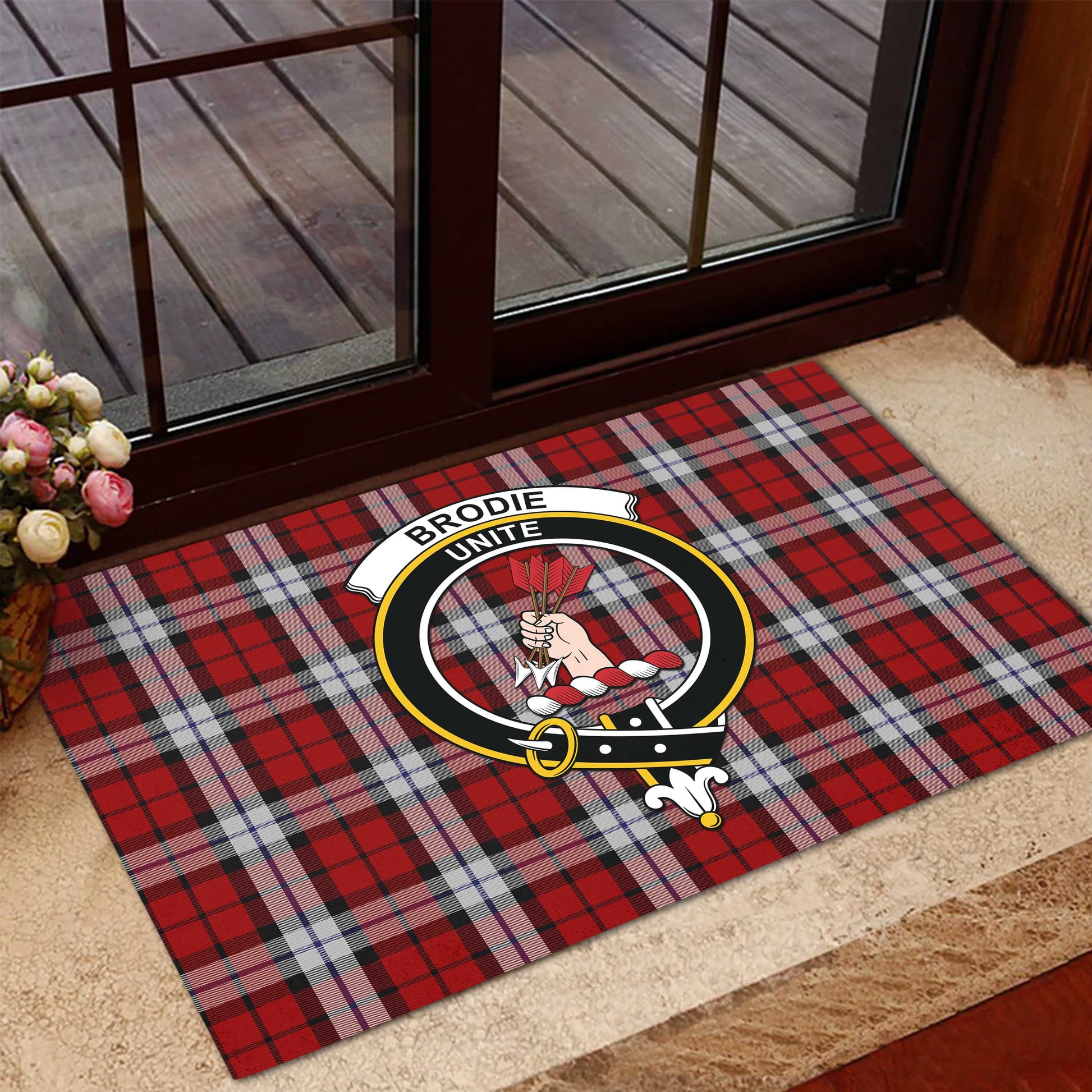 Brodie Dress Tartan Door Mat with Family Crest - Tartanvibesclothing