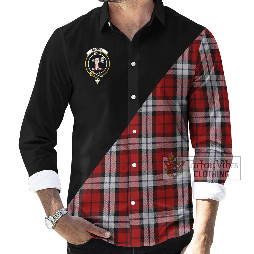 Brodie Dress Tartan Long Sleeve Button Shirt with Family Crest and Military Logo Style - Tartanvibesclothing Shop