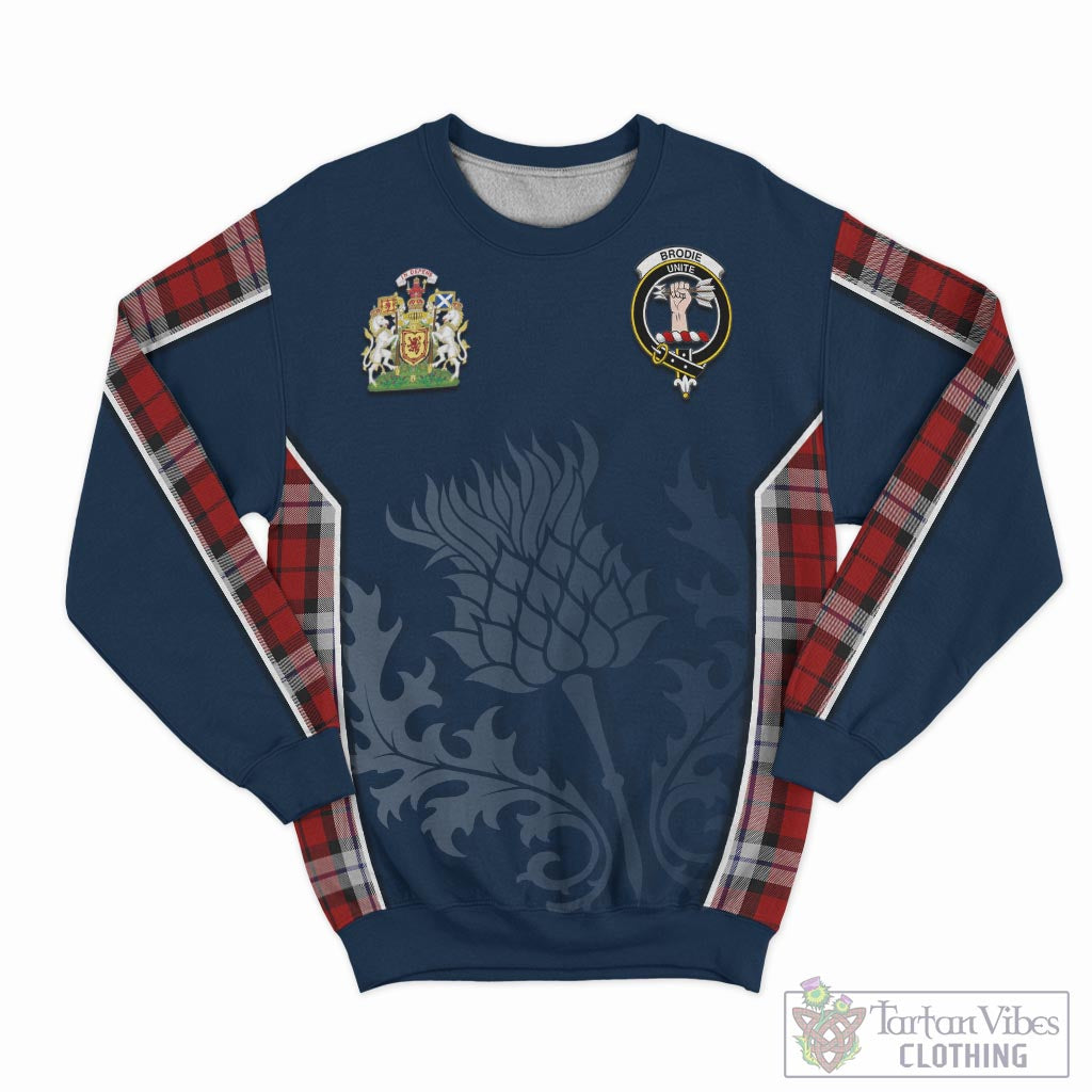 Tartan Vibes Clothing Brodie Dress Tartan Sweatshirt with Family Crest and Scottish Thistle Vibes Sport Style