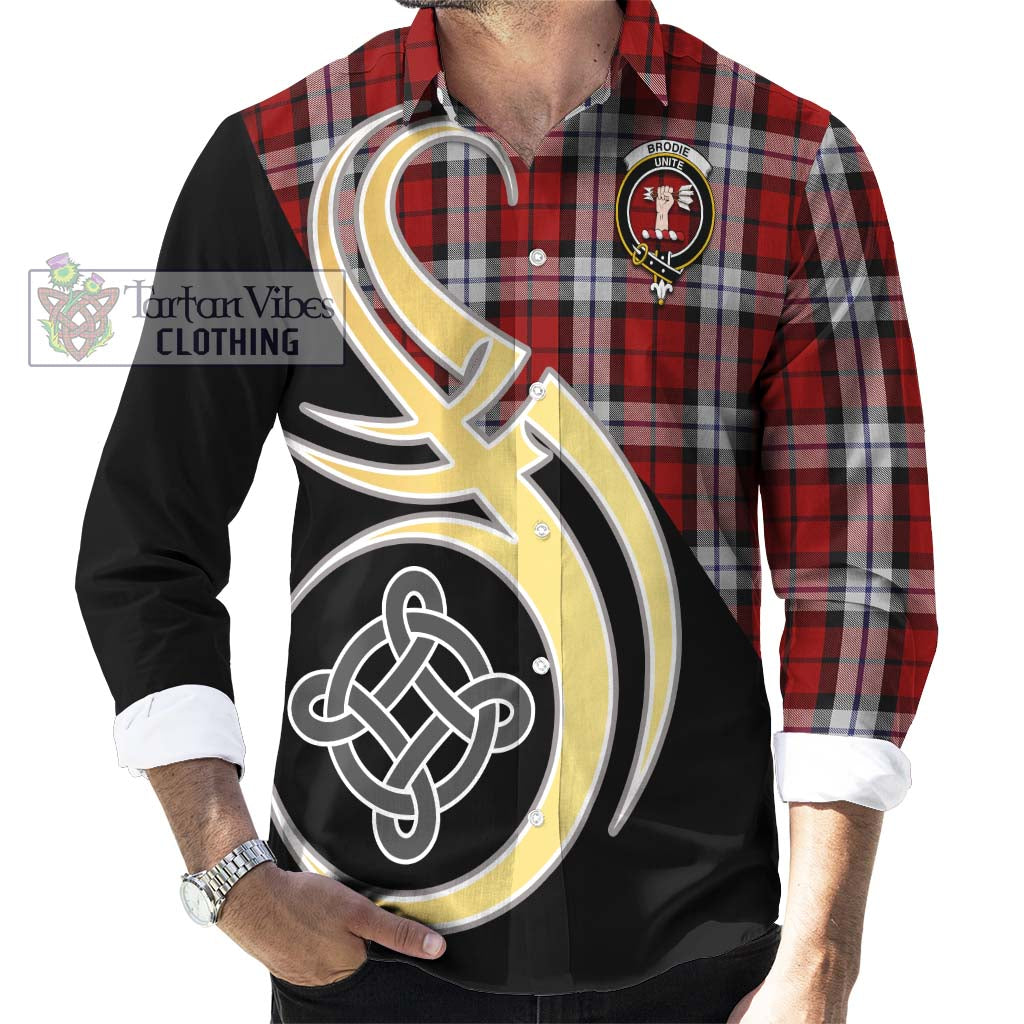 Brodie Dress Tartan Long Sleeve Button Shirt with Family Crest and Celtic Symbol Style - Tartan Vibes Clothing