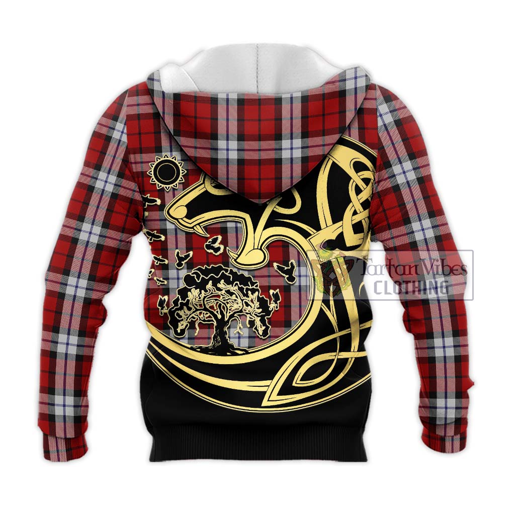 Tartan Vibes Clothing Brodie Dress Tartan Knitted Hoodie with Family Crest Celtic Wolf Style