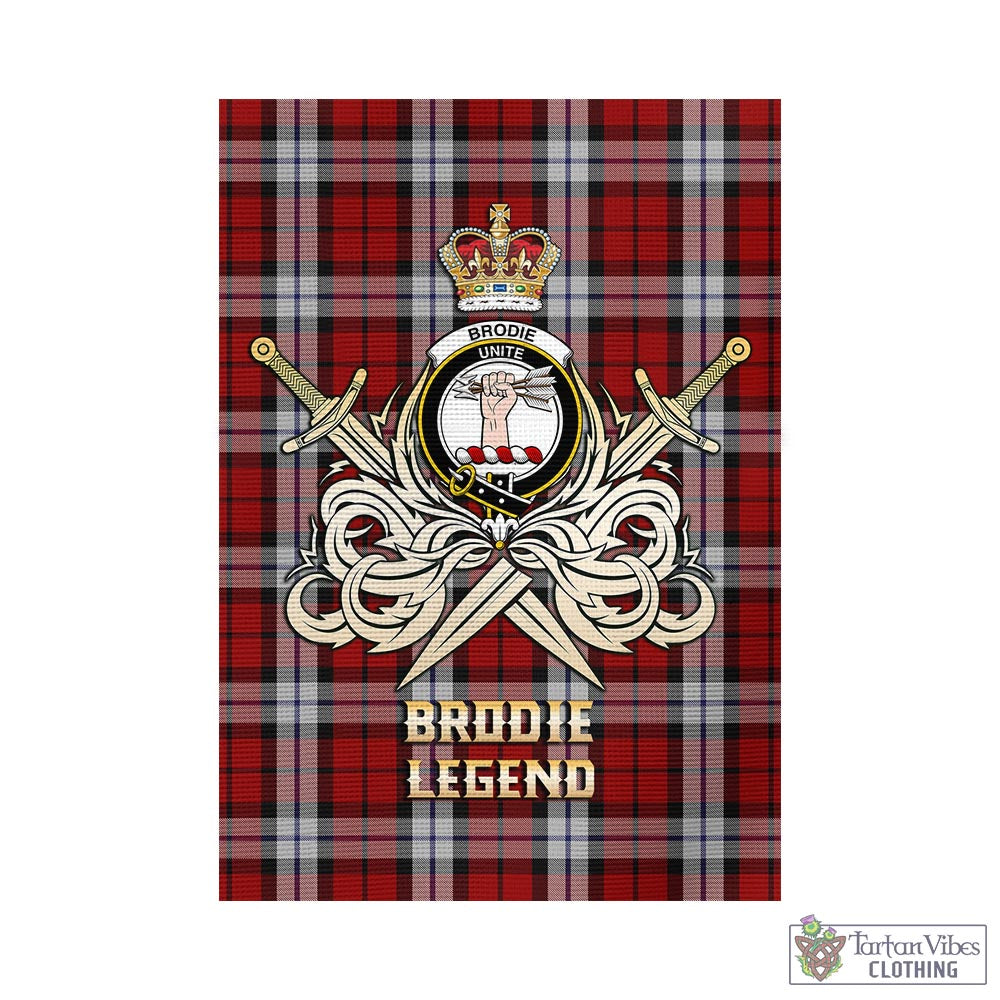 Tartan Vibes Clothing Brodie Dress Tartan Flag with Clan Crest and the Golden Sword of Courageous Legacy