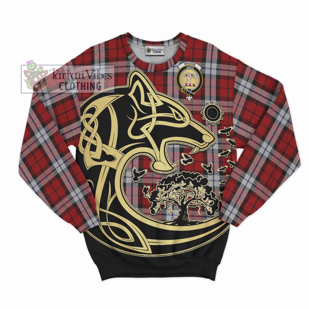 Tartan Vibes Clothing Brodie Dress Tartan Sweatshirt with Family Crest Celtic Wolf Style