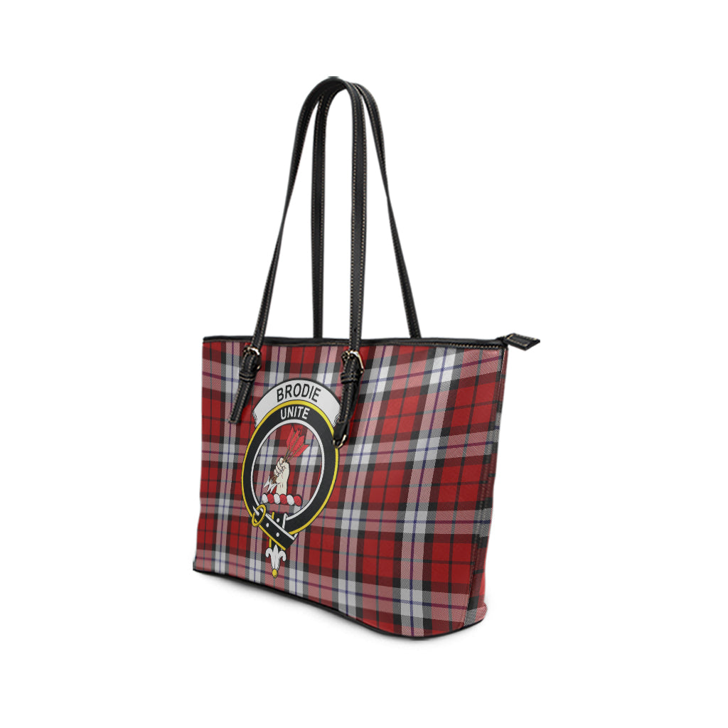 Brodie Dress Tartan Leather Tote Bag with Family Crest - Tartanvibesclothing