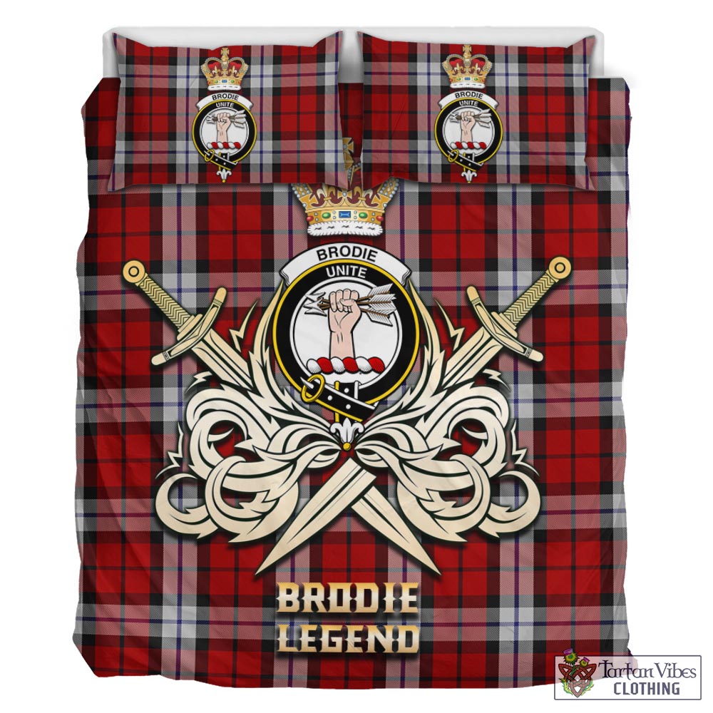 Tartan Vibes Clothing Brodie Dress Tartan Bedding Set with Clan Crest and the Golden Sword of Courageous Legacy