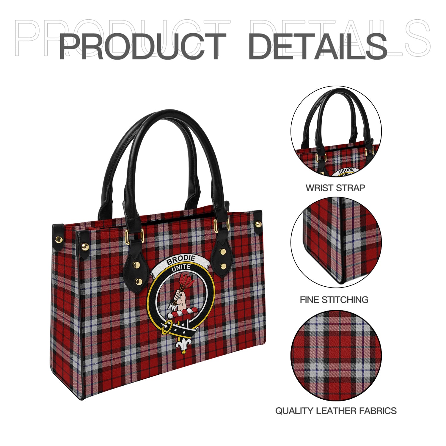Brodie Dress Tartan Leather Bag with Family Crest - Tartanvibesclothing