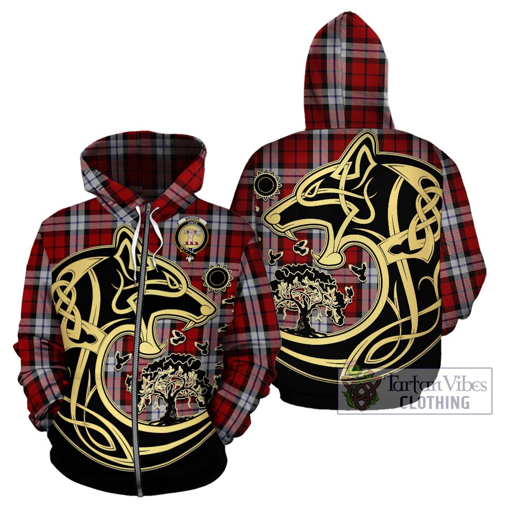 Tartan Vibes Clothing Brodie Dress Tartan Hoodie with Family Crest Celtic Wolf Style