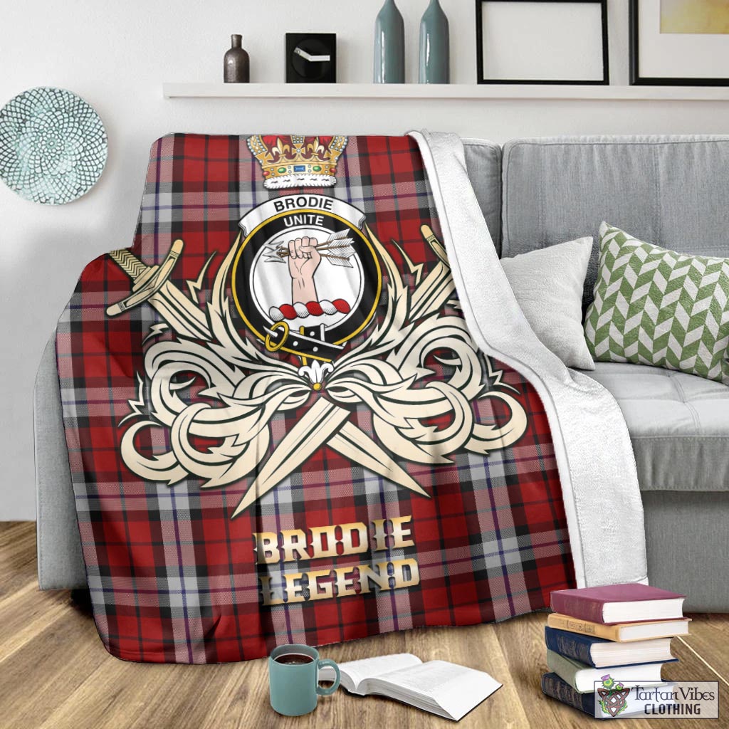 Tartan Vibes Clothing Brodie Dress Tartan Blanket with Clan Crest and the Golden Sword of Courageous Legacy