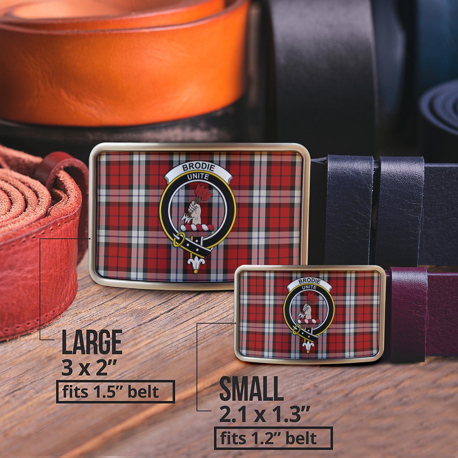 Brodie Dress Tartan Belt Buckles with Family Crest - Tartanvibesclothing