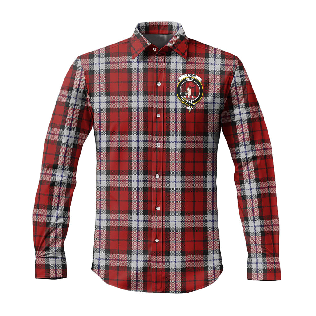 Brodie Dress Tartan Long Sleeve Button Up Shirt with Family Crest - Tartanvibesclothing