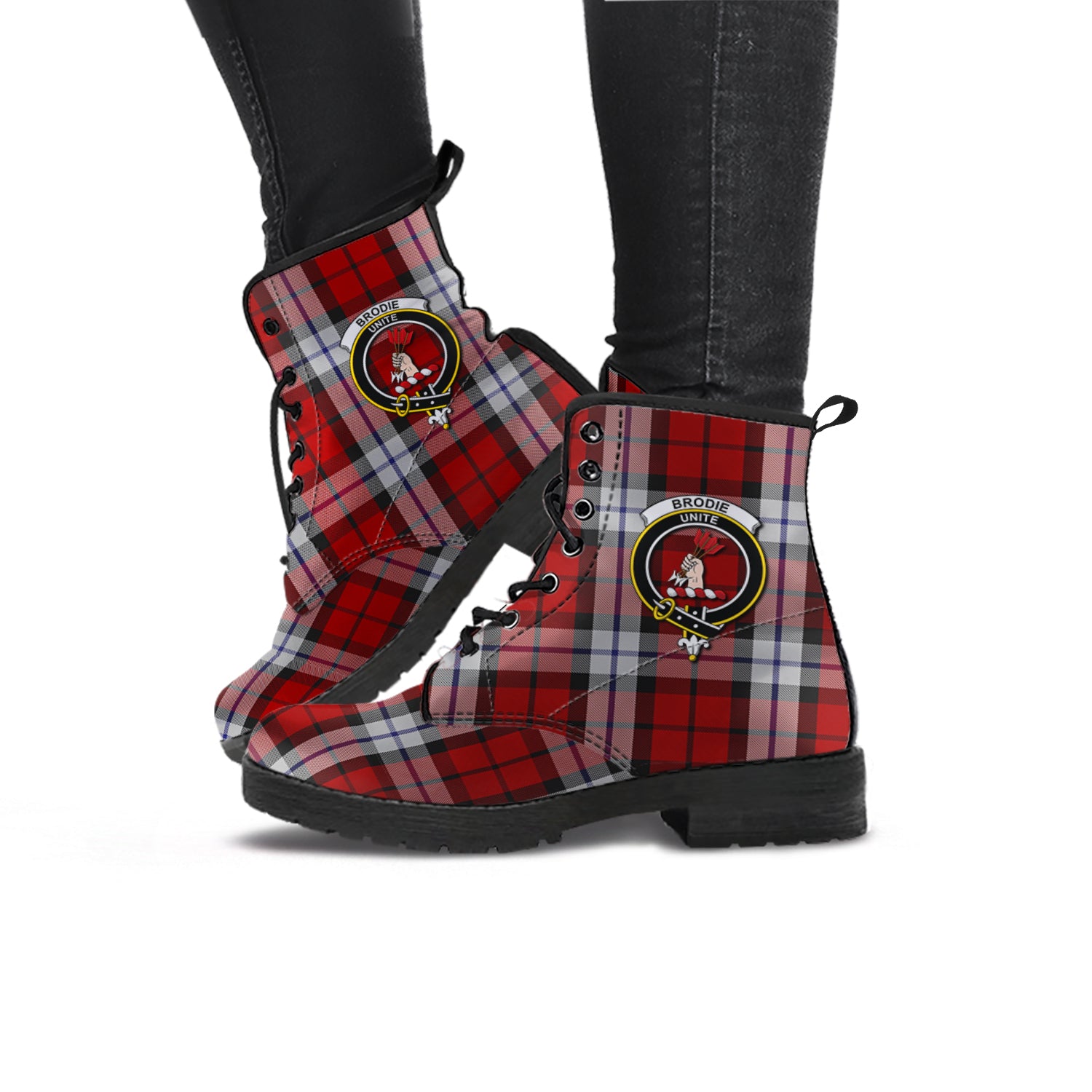 Brodie Dress Tartan Leather Boots with Family Crest - Tartanvibesclothing