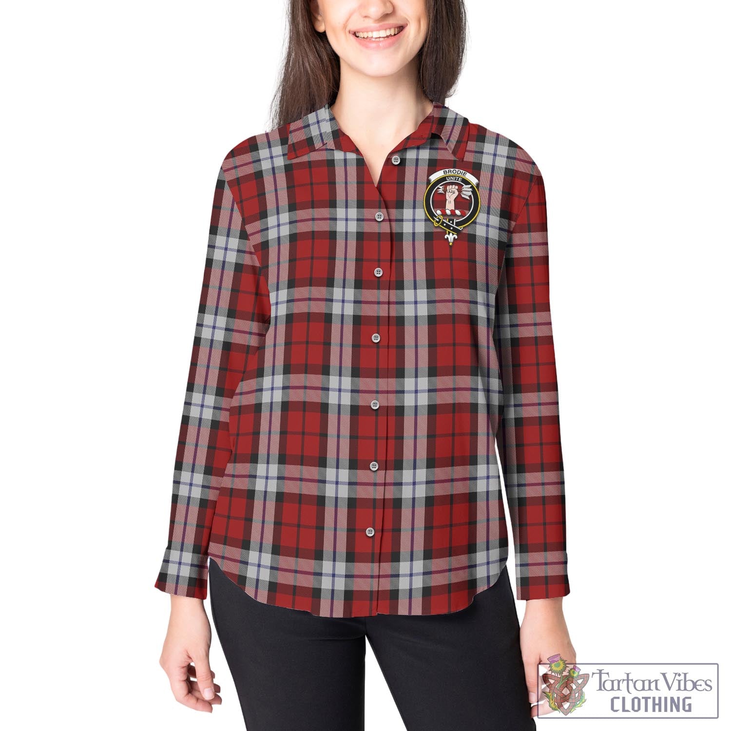 Tartan Vibes Clothing Brodie Dress Tartan Womens Casual Shirt with Family Crest