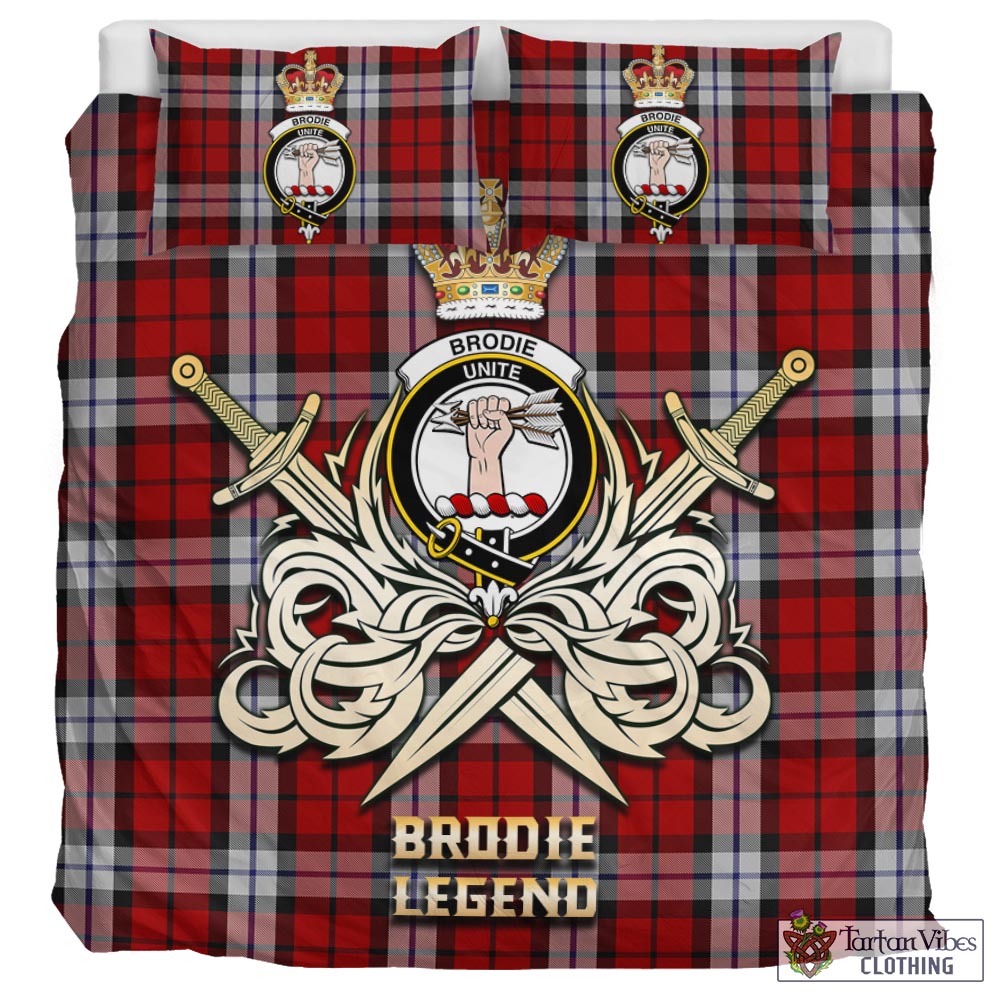 Tartan Vibes Clothing Brodie Dress Tartan Bedding Set with Clan Crest and the Golden Sword of Courageous Legacy