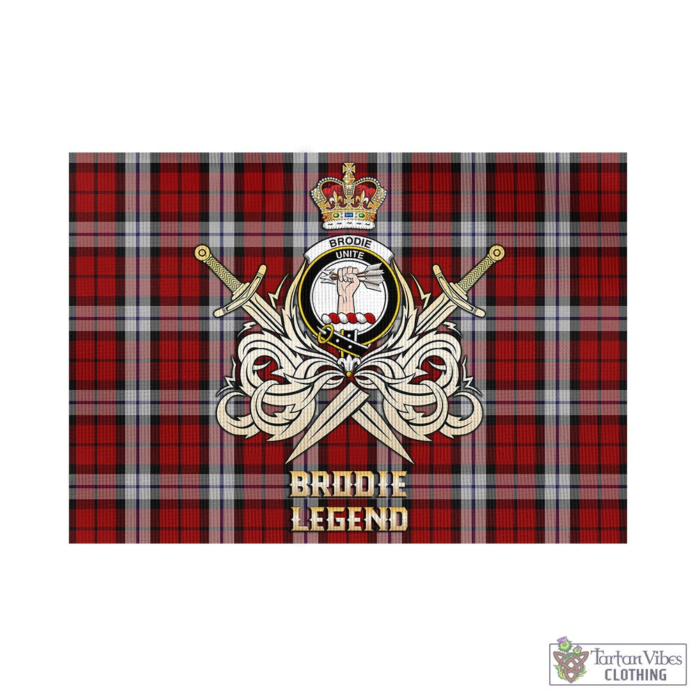 Tartan Vibes Clothing Brodie Dress Tartan Flag with Clan Crest and the Golden Sword of Courageous Legacy