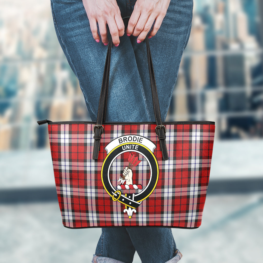 Brodie Dress Tartan Leather Tote Bag with Family Crest - Tartanvibesclothing